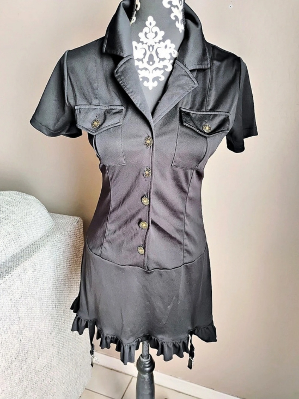 Black Ruffle Mini Dress With Garters